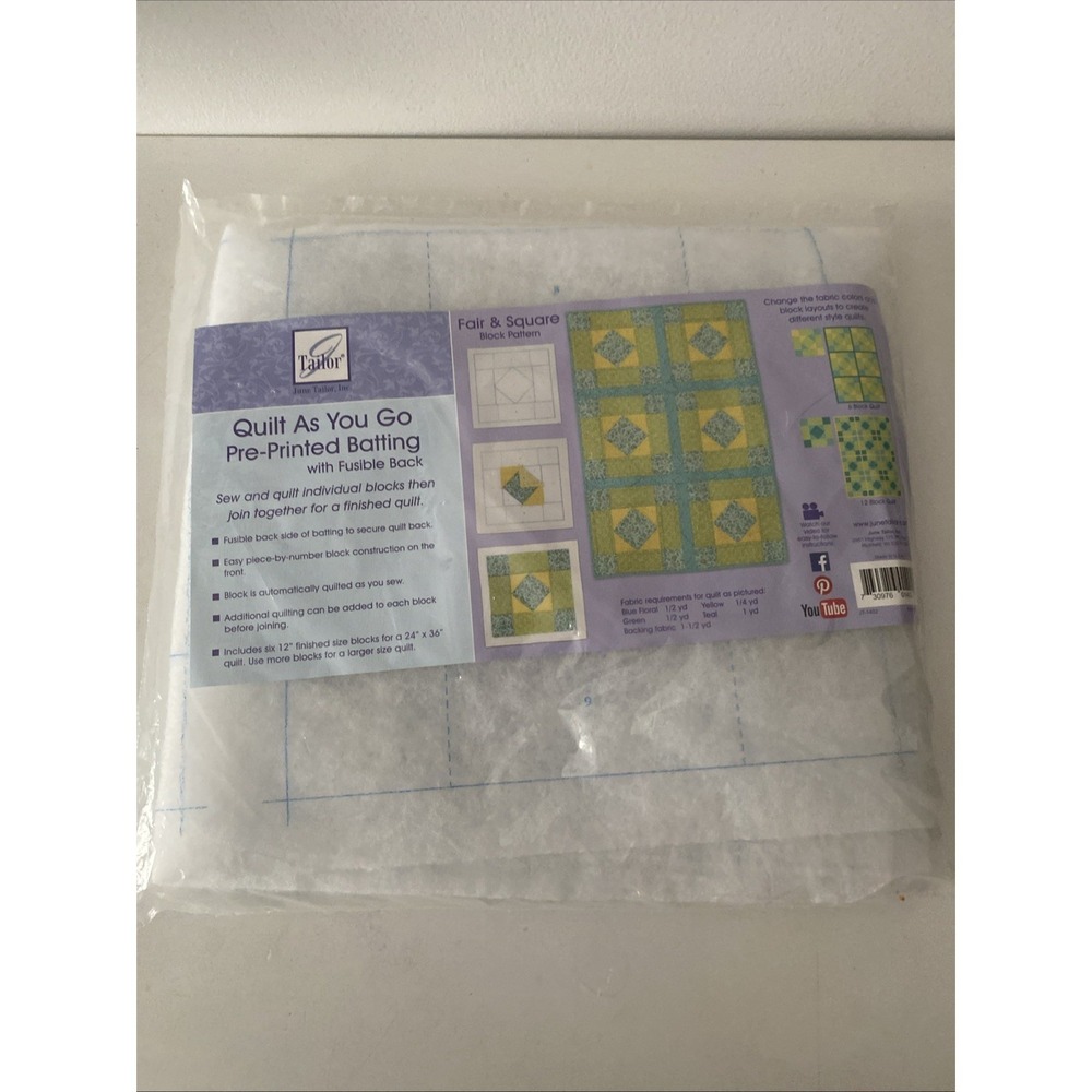 June Tailor Quilt As You Go Pre-Printed Batting Fair & Square Block Pattern